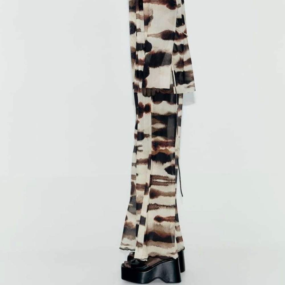Zara High Waisted Tie Dye Tulle Print Mesh Straight Leg Pants Sz L - Picture 9 of 10